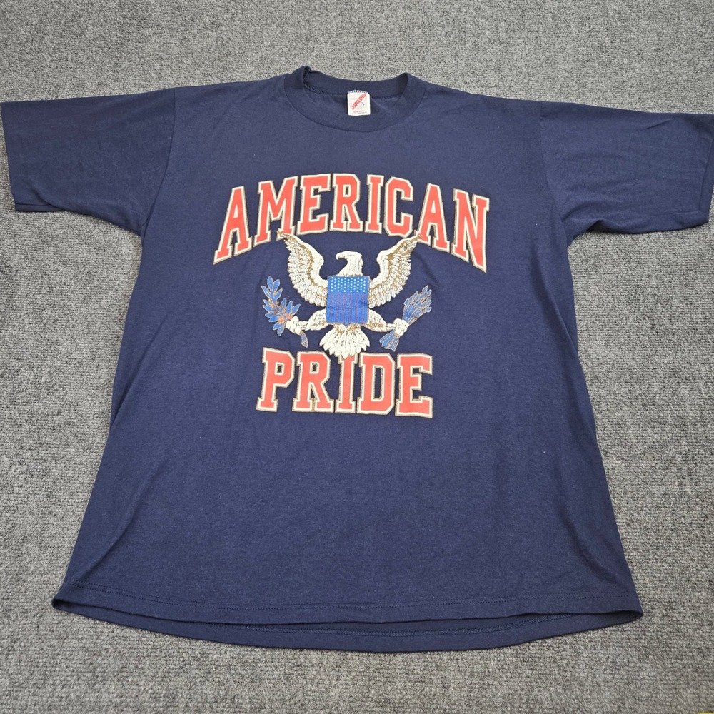 Vintage 90s American Pride Eagle Graphic TShirt Mens XL Blue Made in USA Jerzees